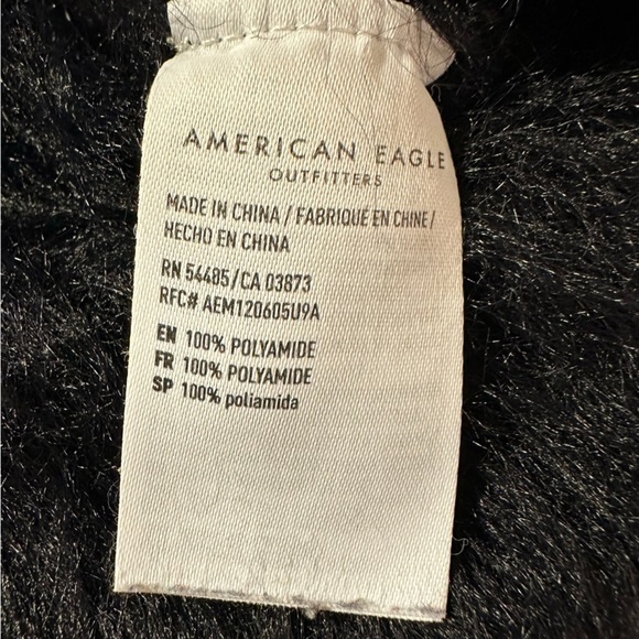 American Eagle Black Eyelash Knit Balloon Sleeve Sweater Fuzzy - Picture 8 of 9